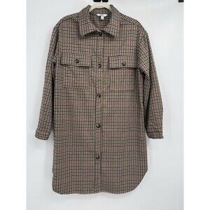 C By One Womens Houndstooth Plaid XL Brown Shacket Quiet Luxury Academia Casual
